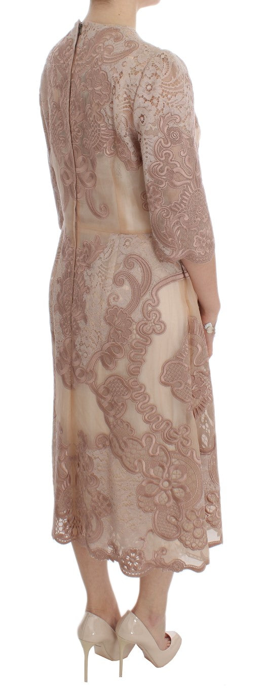 Dolce & Gabbana Pink Silk Lace Ricamo Shift Gown Dress