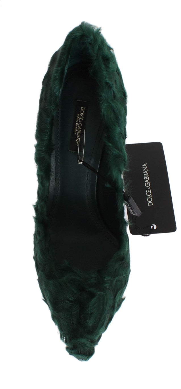 Dolce & Gabbana Green Xiangao Lamb Fur Leather Pumps