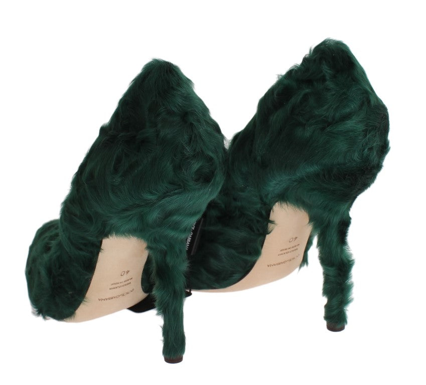 Dolce & Gabbana Green Xiangao Lamb Fur Leather Pumps