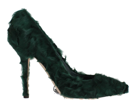 Dolce & Gabbana Green Xiangao Lamb Fur Leather Pumps