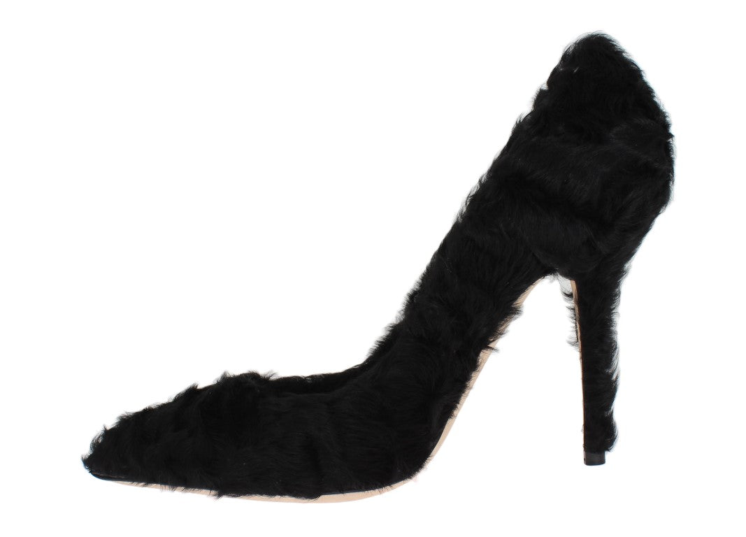 Dolce & Gabbana Black Xiangao Lamb Fur Leather Pumps