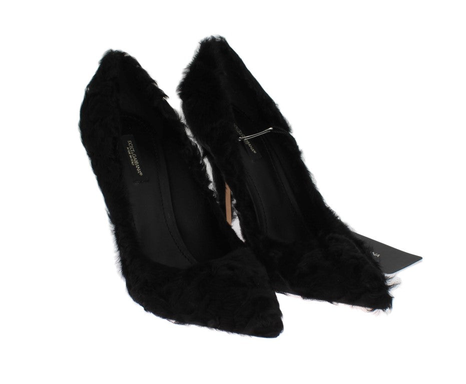 Dolce & Gabbana Black Xiangao Lamb Fur Leather Pumps