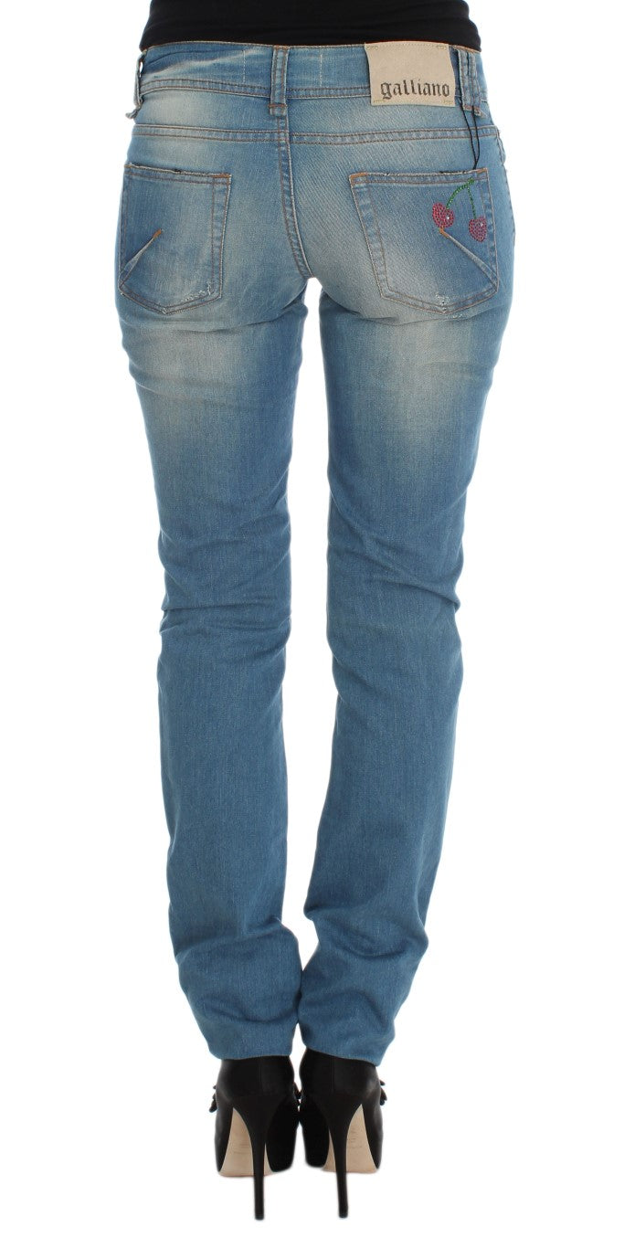 John Galliano Blue Wash Cotton Blend Slim Fit Jeans