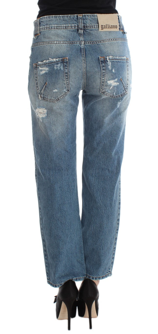 John Galliano Blue Wash Cotton Boyfriend Fit Cropped Jeans