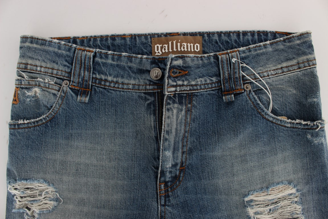 John Galliano Blue Wash Cotton Boyfriend Fit Cropped Jeans