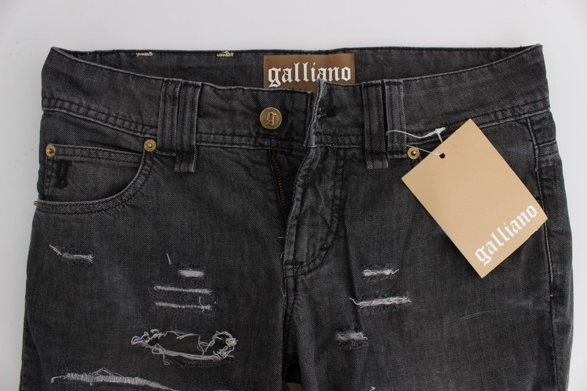 John Galliano Gray Wash Cotton Torn Straight Fit Jeans