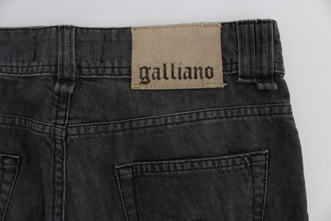 John Galliano Gray Wash Cotton Torn Straight Fit Jeans