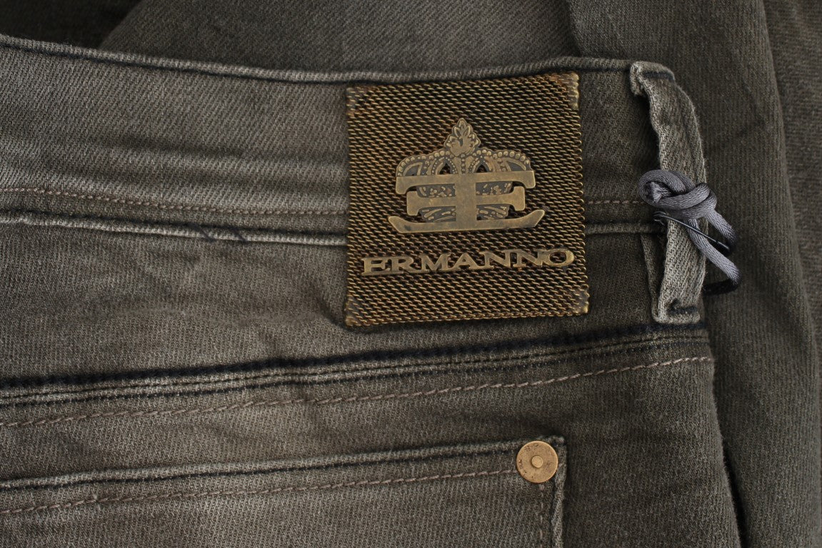 Ermanno Scervino Gray Wash Cotton Blend Slim Fit Jeans