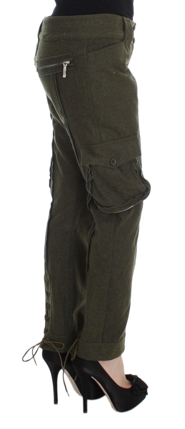 Ermanno Scervino Green Wool Blend Loose Fit Cargo Pants