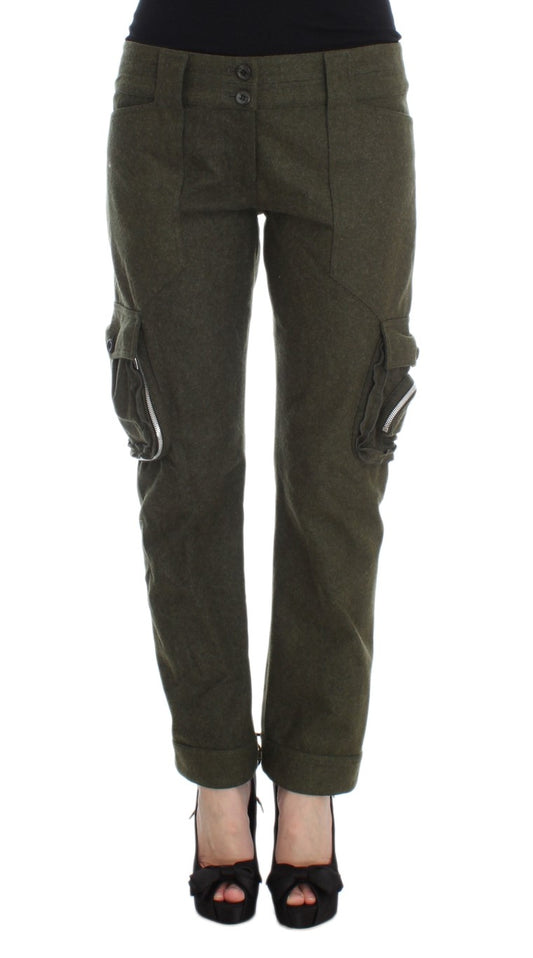 Ermanno Scervino Green Wool Blend Loose Fit Cargo Pants