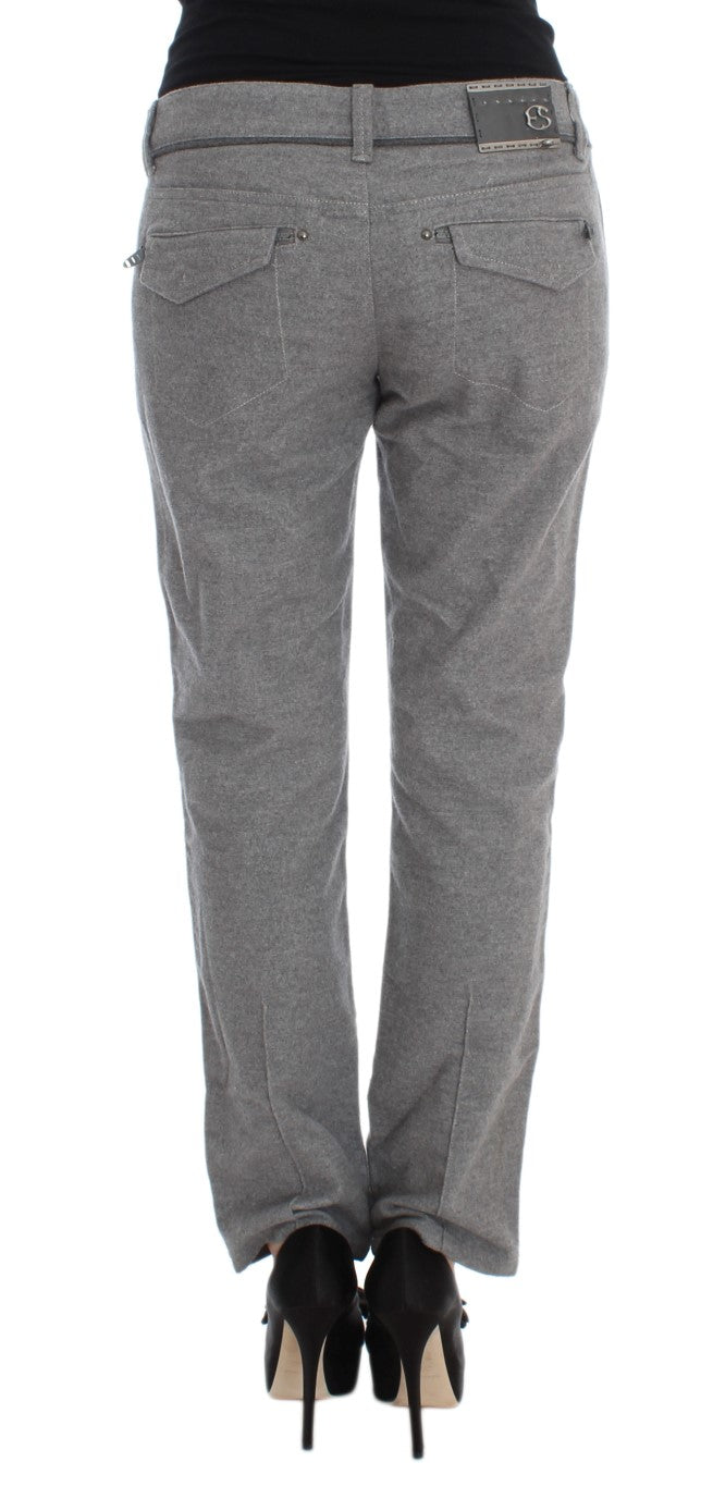 Ermanno Scervino Gray Cotton Straight Fit Casual Pants