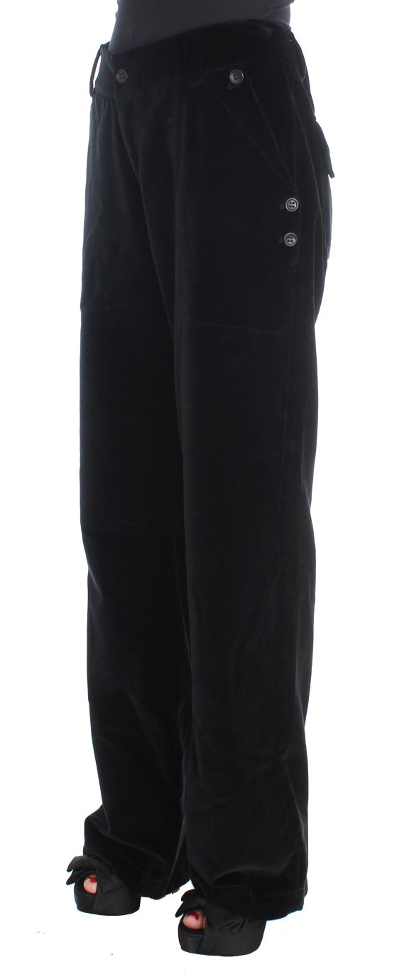 Ermanno Scervino Black Velvet Cotton Straight Legs Pants