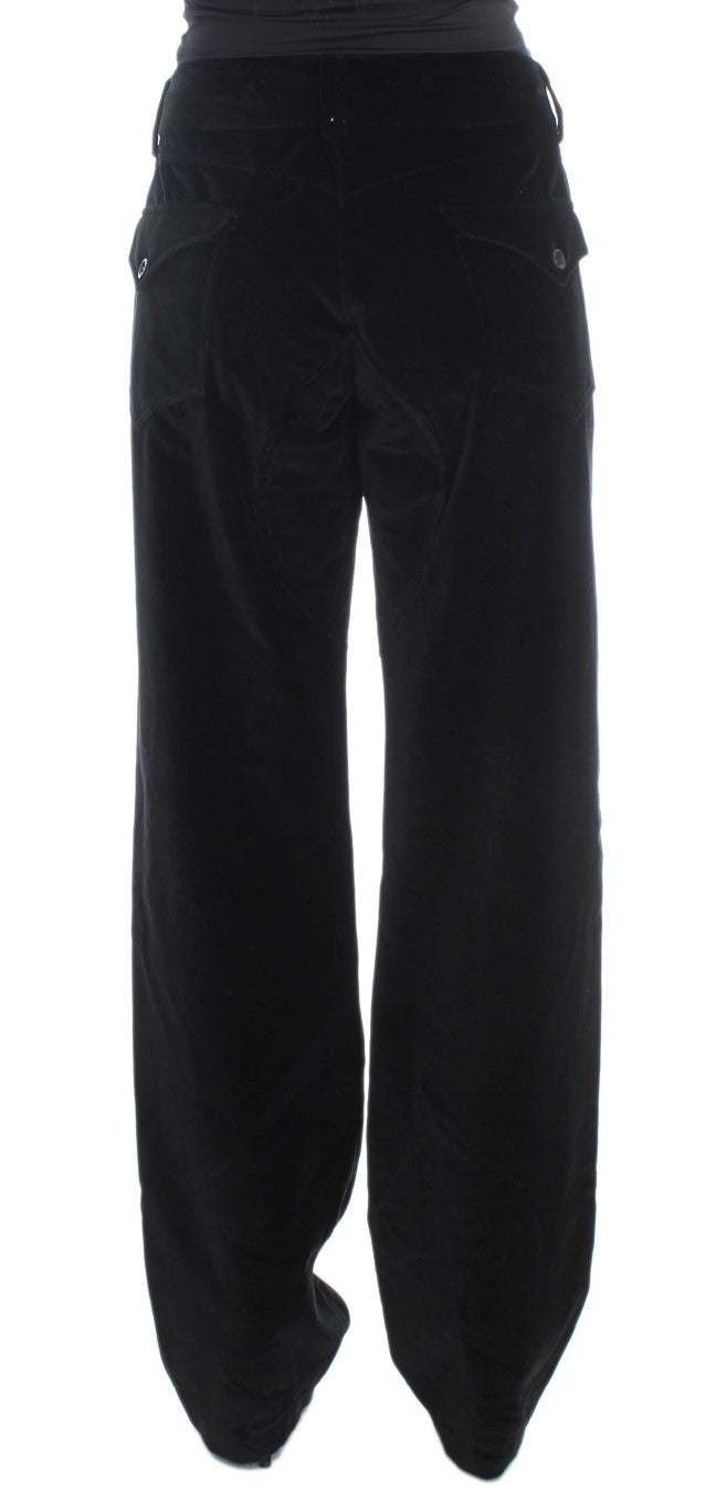 Ermanno Scervino Black Velvet Cotton Straight Legs Pants