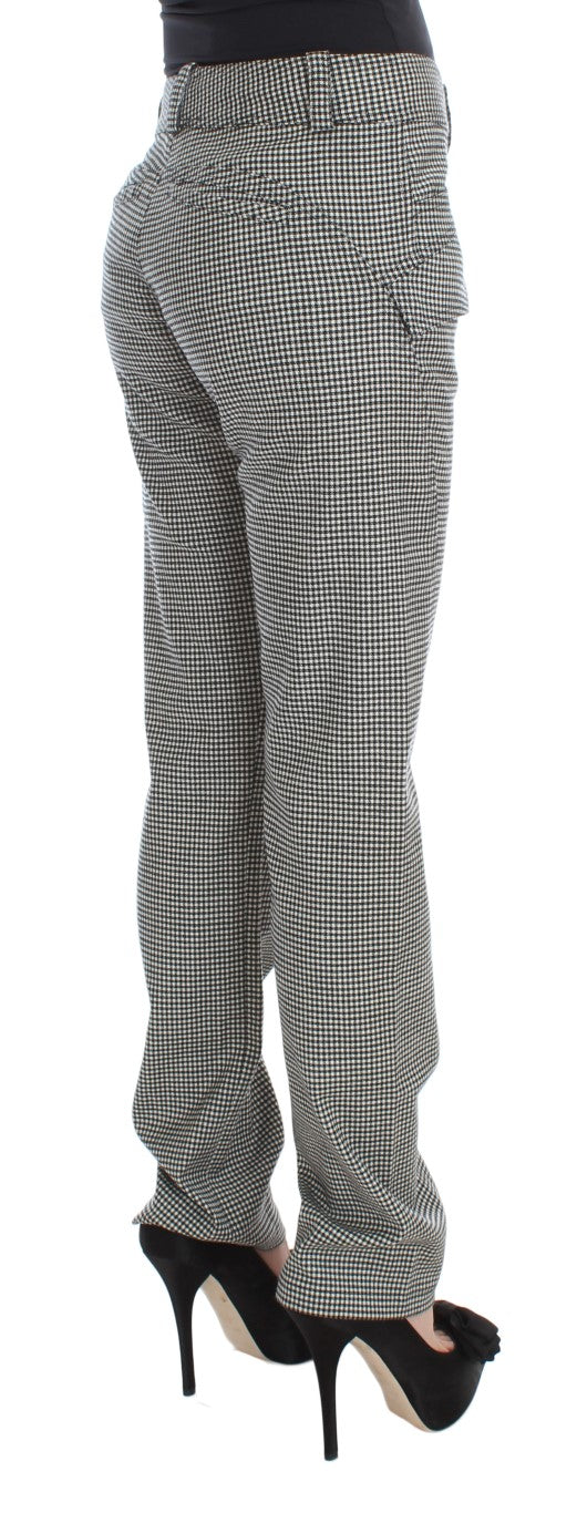 Ermanno Scervino Black White Checkered Cotton Casual Pants