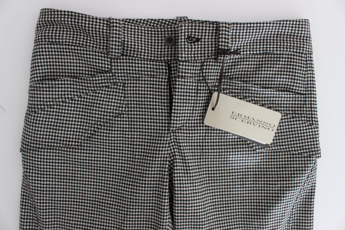 Ermanno Scervino Black White Checkered Cotton Casual Pants