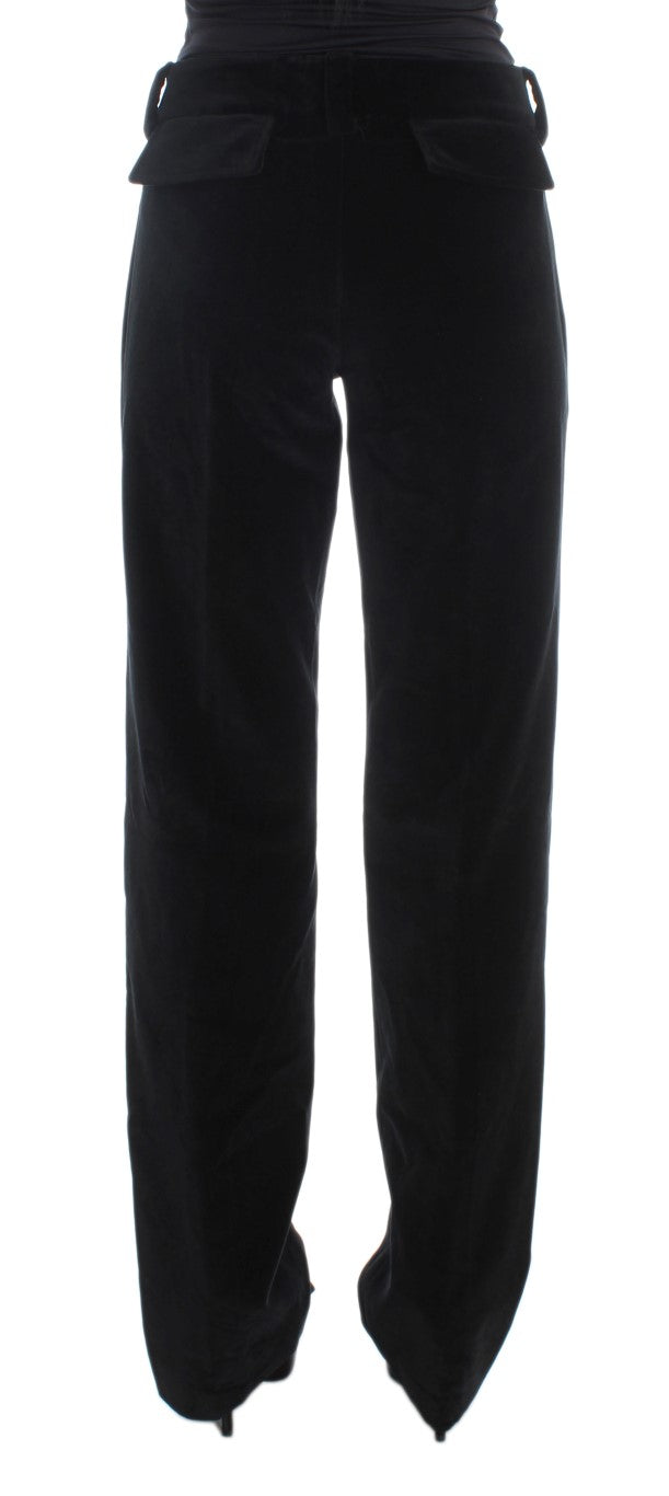 Ermanno Scervino Black Velvet Cotton Straight Legs Pants