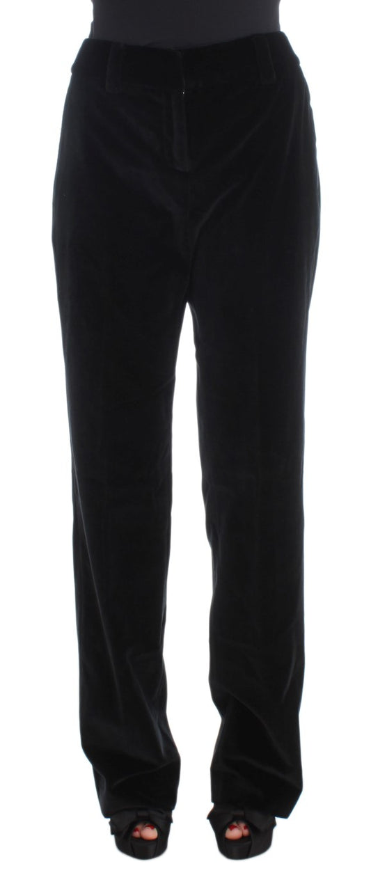 Ermanno Scervino Black Velvet Cotton Straight Legs Pants