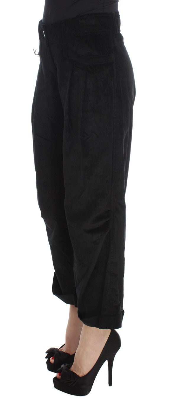 Ermanno Scervino Black Velvet Cotton Capri Bootcut Pants