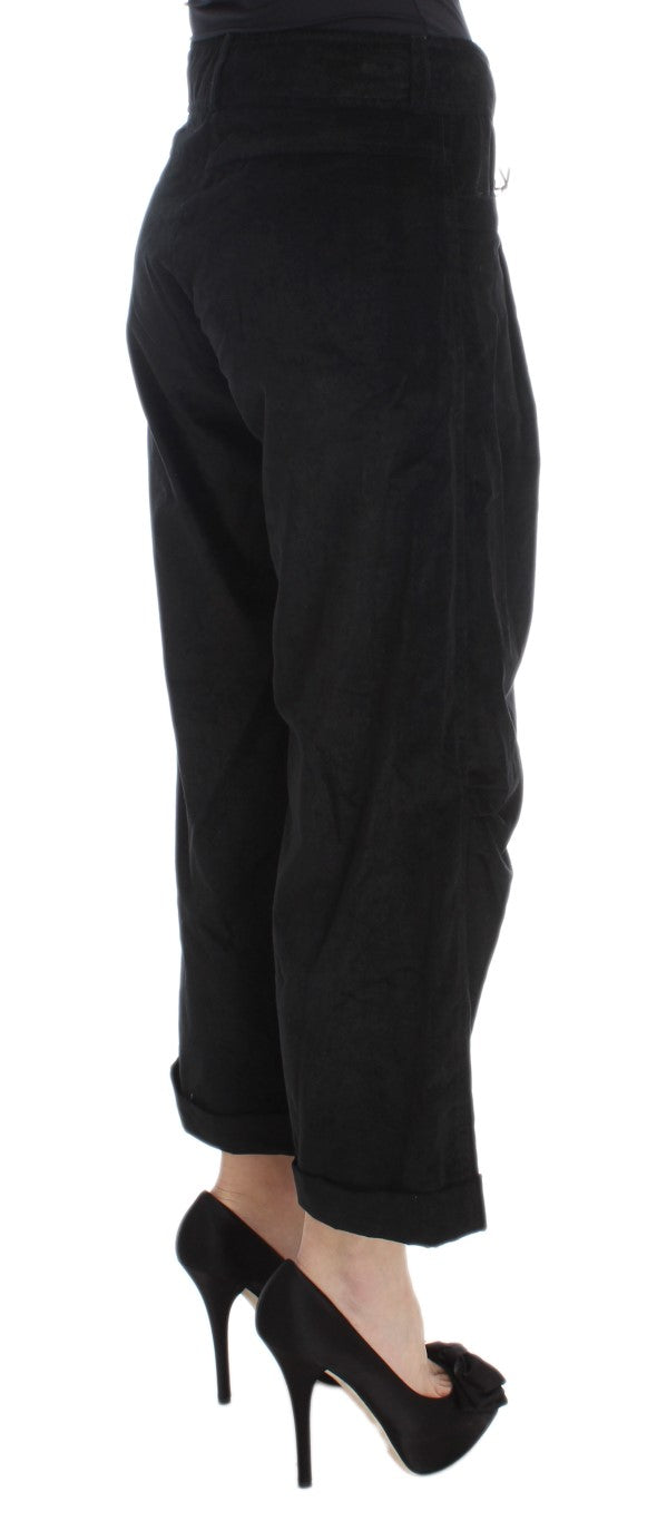 Ermanno Scervino Black Velvet Cotton Capri Bootcut Pants