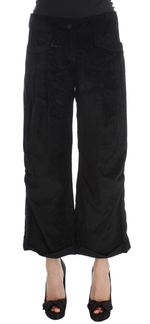 Ermanno Scervino Black Velvet Cotton Capri Bootcut Pants