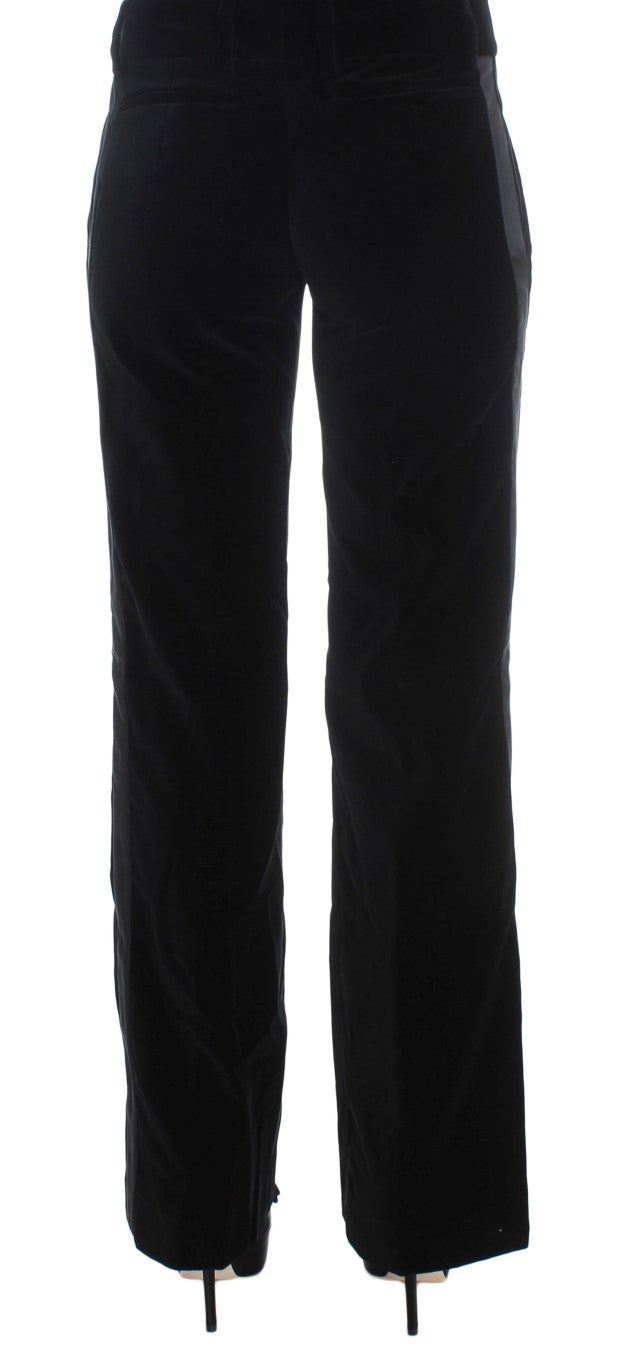 Ermanno Scervino Black Striped Velvet Viscose Bootcut Pants