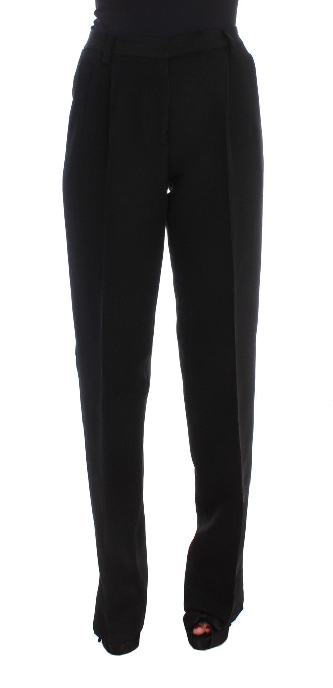 Ermanno Scervino Black Striped Cotton Blend Wide Legs Pants