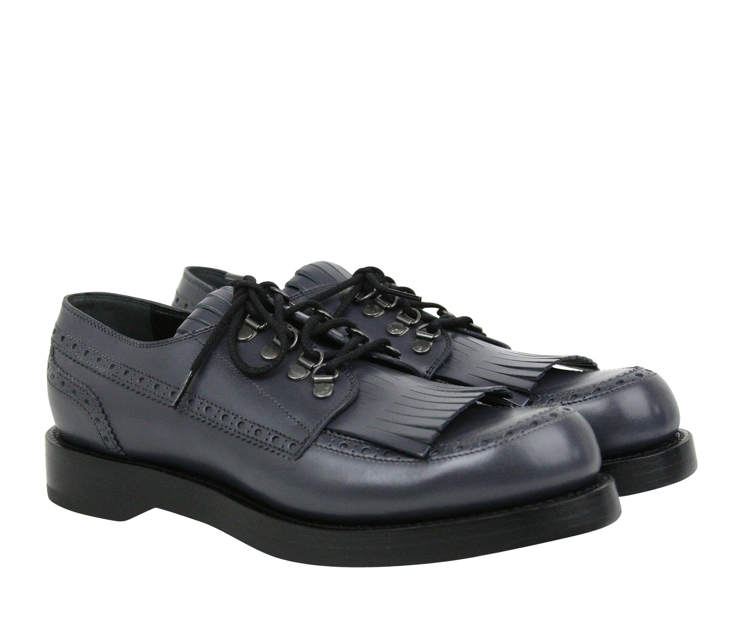 Gucci Gucci Men's Fringed Brogue Bluish Gray Leather Lace-up Shoes