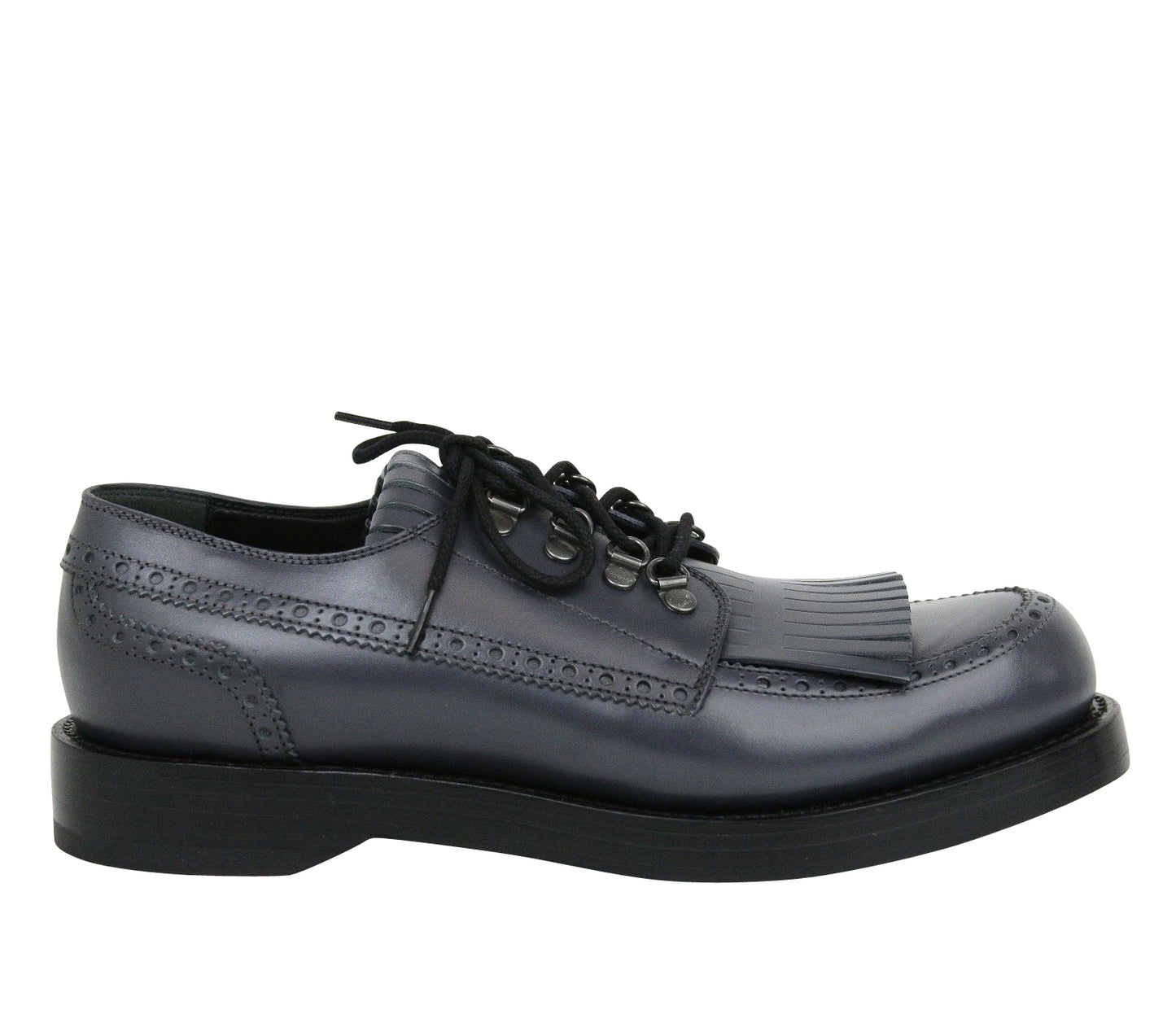 Gucci Gucci Men's Fringed Brogue Bluish Gray Leather Lace-up Shoes