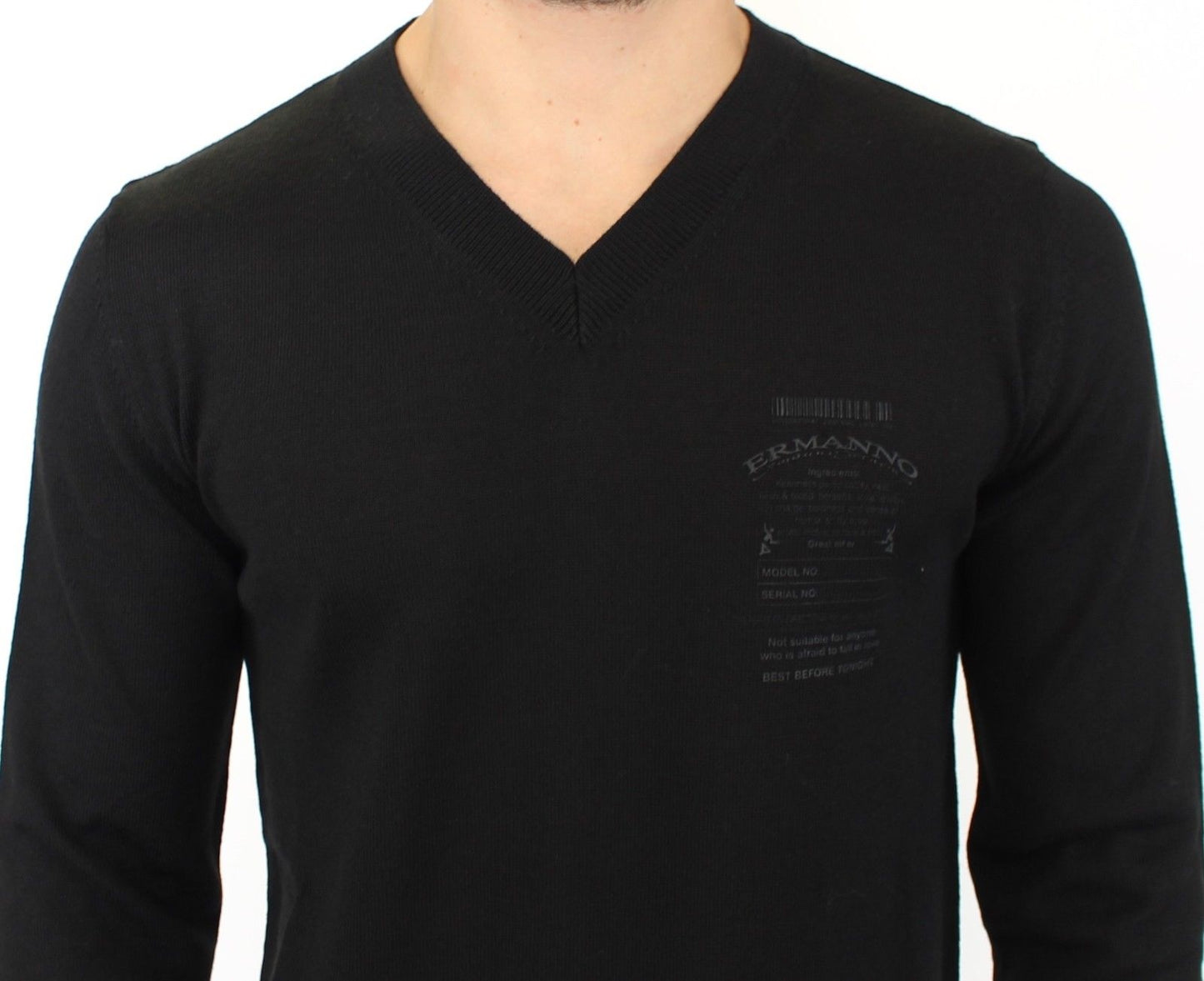 Ermanno Scervino Black Wool Blend V-neck Pullover Sweater