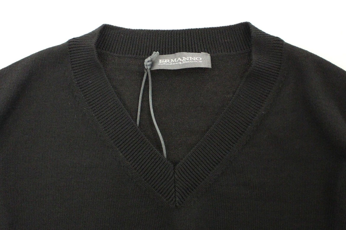 Ermanno Scervino Black Wool Blend V-neck Pullover Sweater