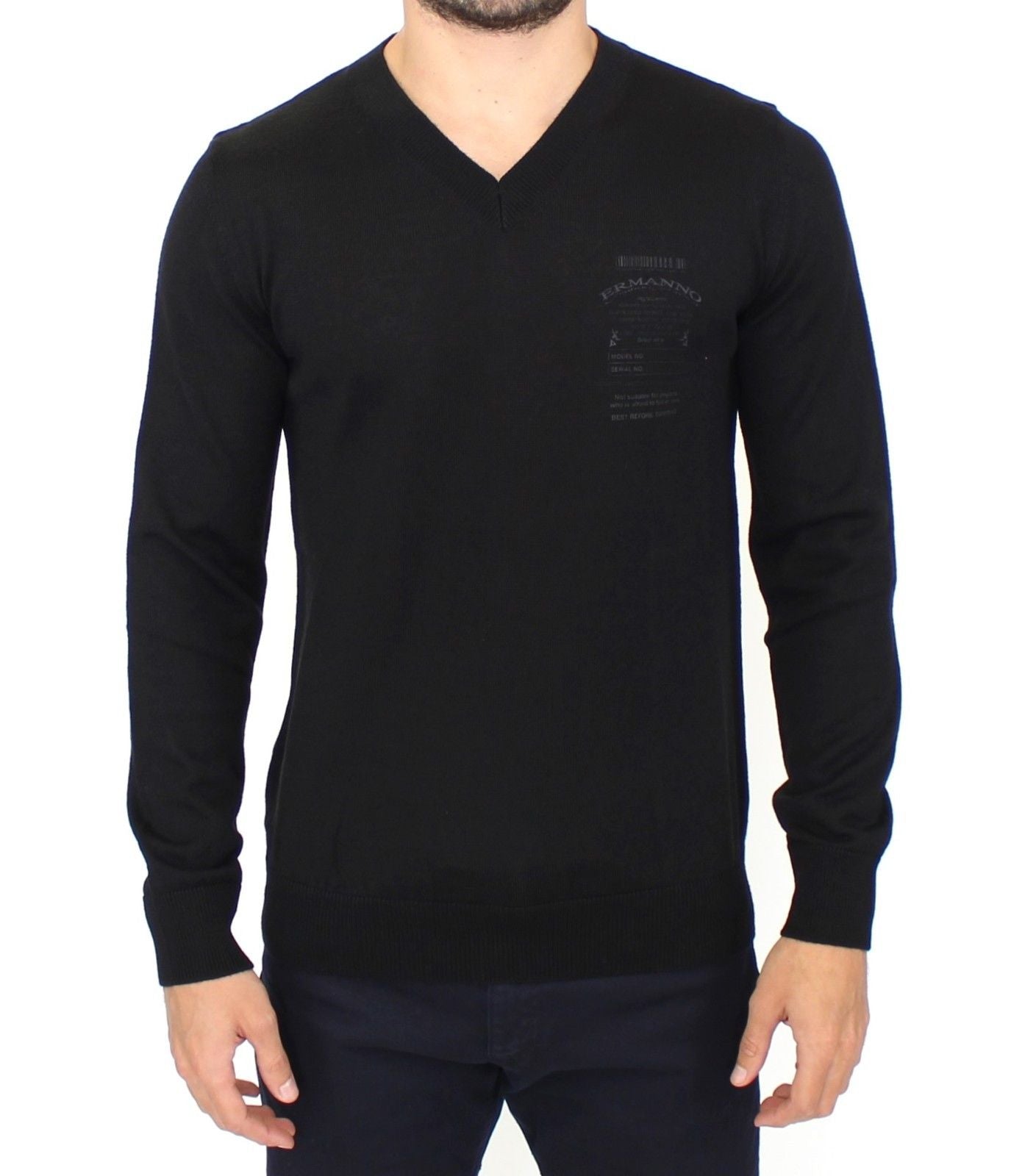 Ermanno Scervino Black Wool Blend V-neck Pullover Sweater