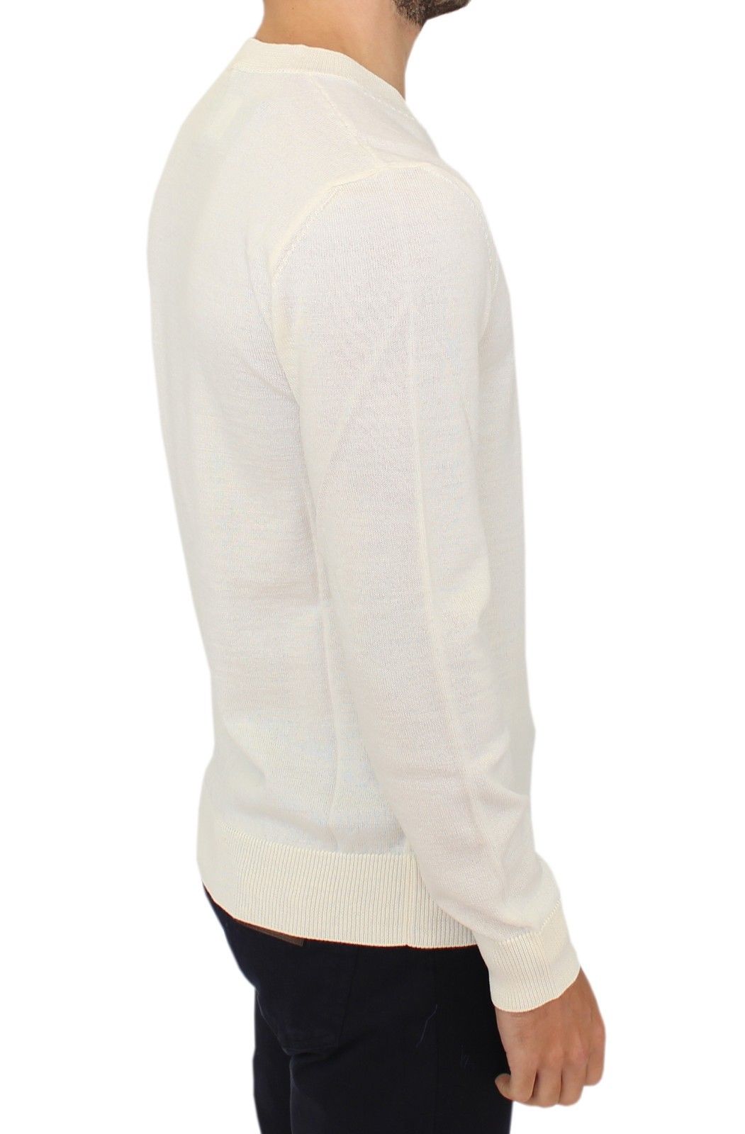 Ermanno Scervino Off White Wool Blend V-neck Pullover Sweater