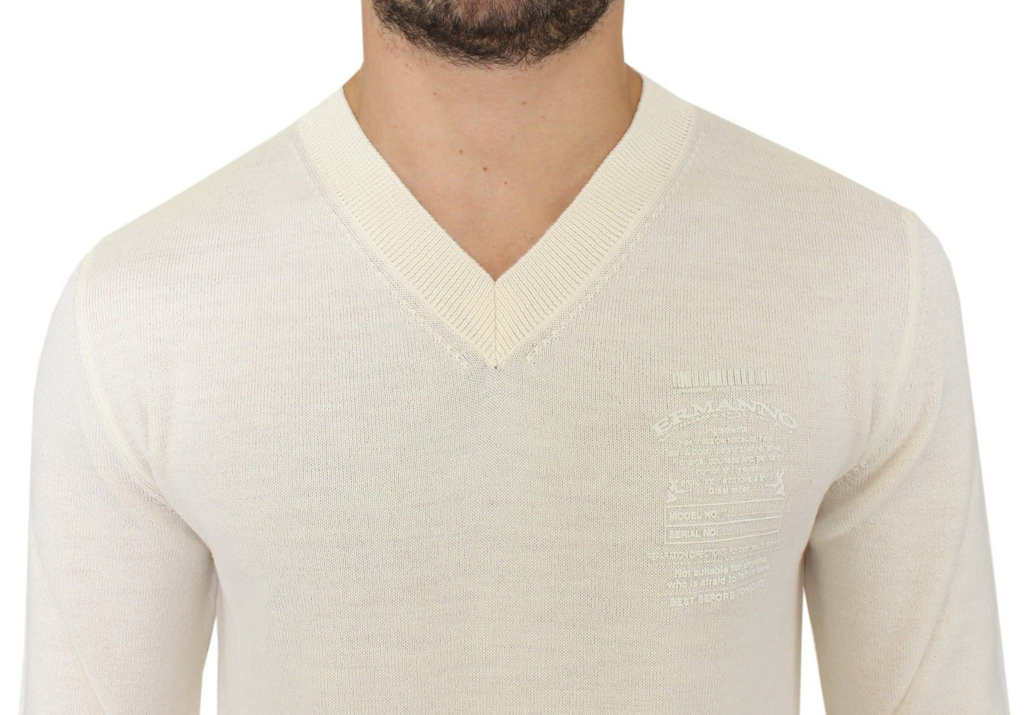 Ermanno Scervino Off White Wool Blend V-neck Pullover Sweater