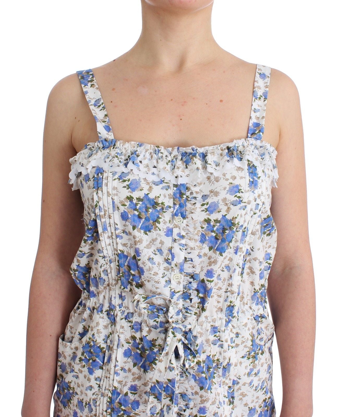 Ermanno Scervino Beachwear Blue Floral Beach Mini Dress Short