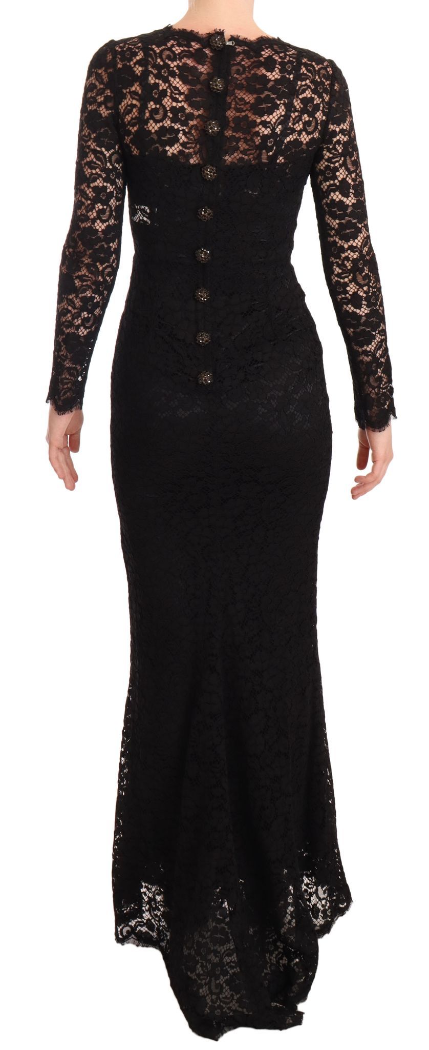 Dolce & Gabbana Black Cotton Lace Mermaid Long Sleeves Dress