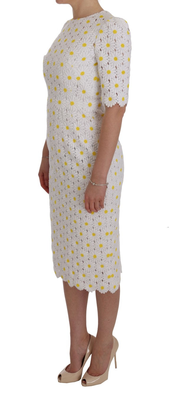 Dolce & Gabbana White Sunflower Ricamo Sheath Dress