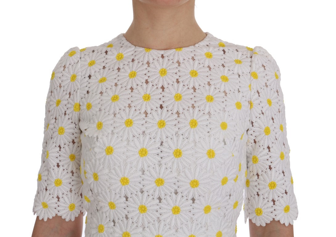 Dolce & Gabbana White Sunflower Ricamo Sheath Dress