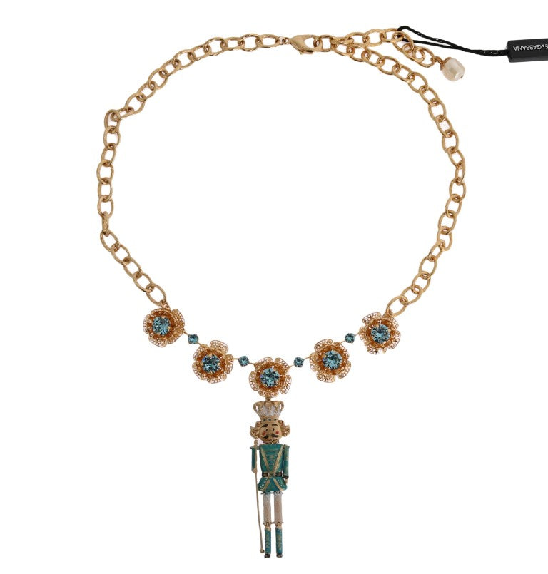 Dolce & Gabbana Gold Brass Handpainted Crystal Floral Necklace