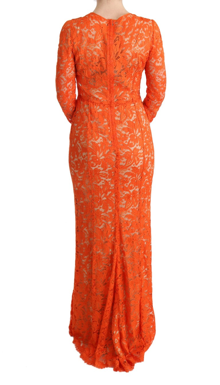 Dolce & Gabbana Orange Floral Ricamo Sheath Long Dress