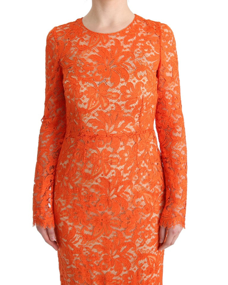 Dolce & Gabbana Orange Floral Ricamo Sheath Long Dress