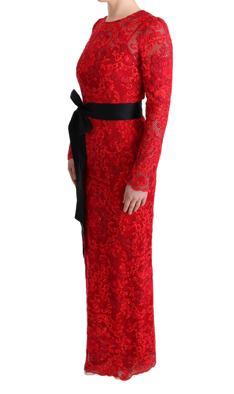 Dolce & Gabbana Red Floral Ricamo Sheath Long Dress