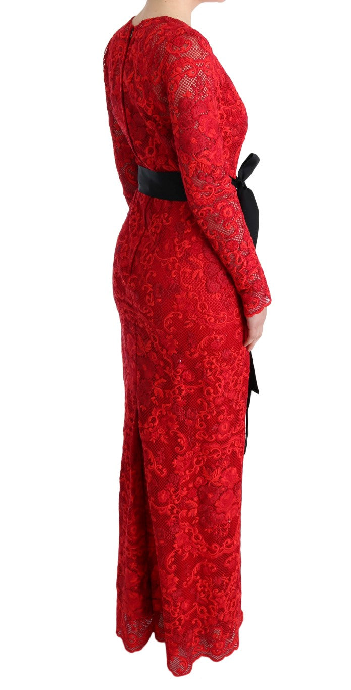 Dolce & Gabbana Red Floral Ricamo Sheath Long Dress