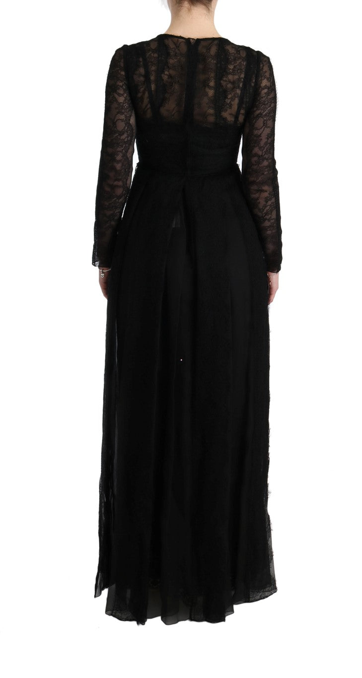 Dolce & Gabbana Black Floral Lace Sheath Silk Dress