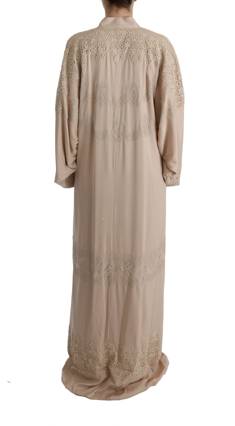 Dolce & Gabbana Beige Floral Applique Lace Kaftan Dress