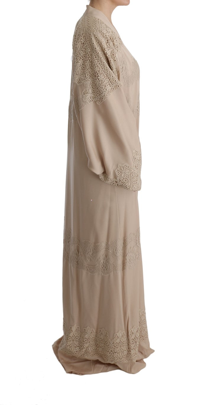 Dolce & Gabbana Beige Floral Applique Lace Kaftan Dress