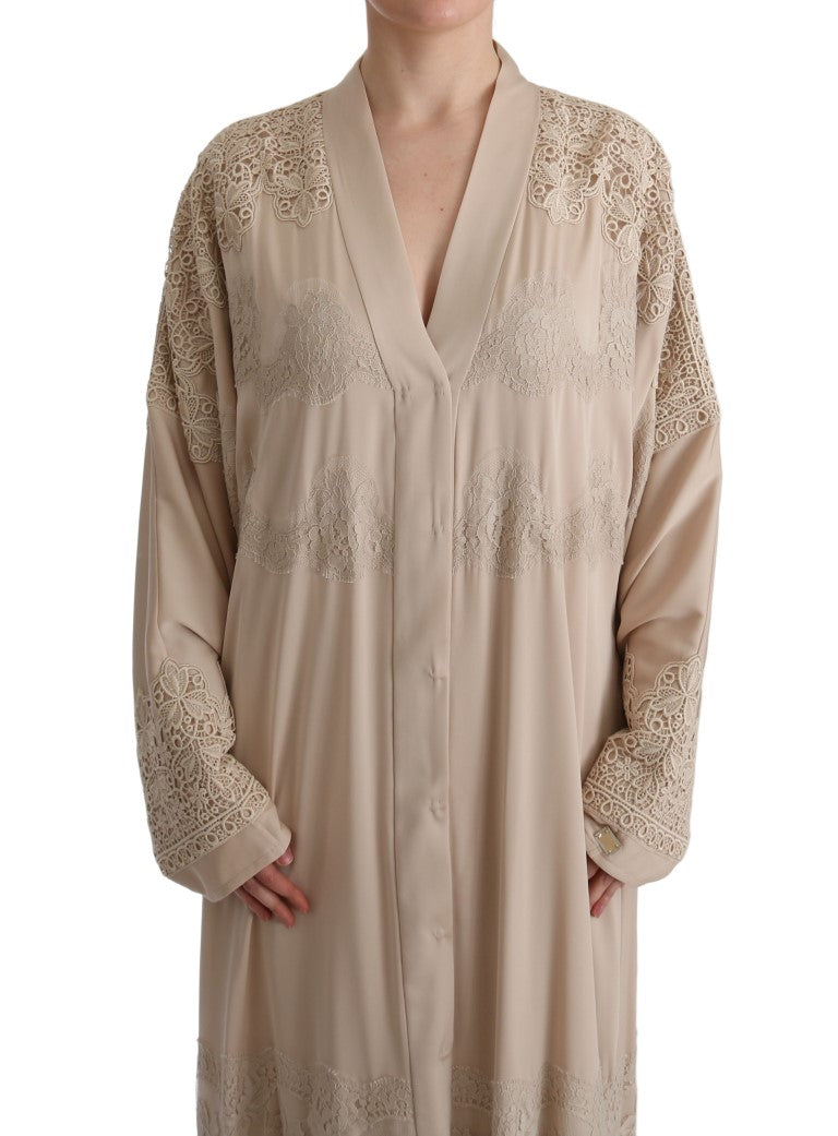 Dolce & Gabbana Beige Floral Applique Lace Kaftan Dress