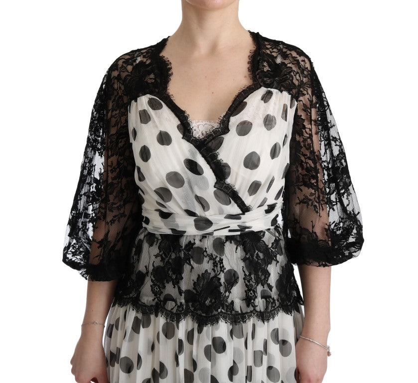 Dolce & Gabbana Black White Polka Dotted Floral Dress