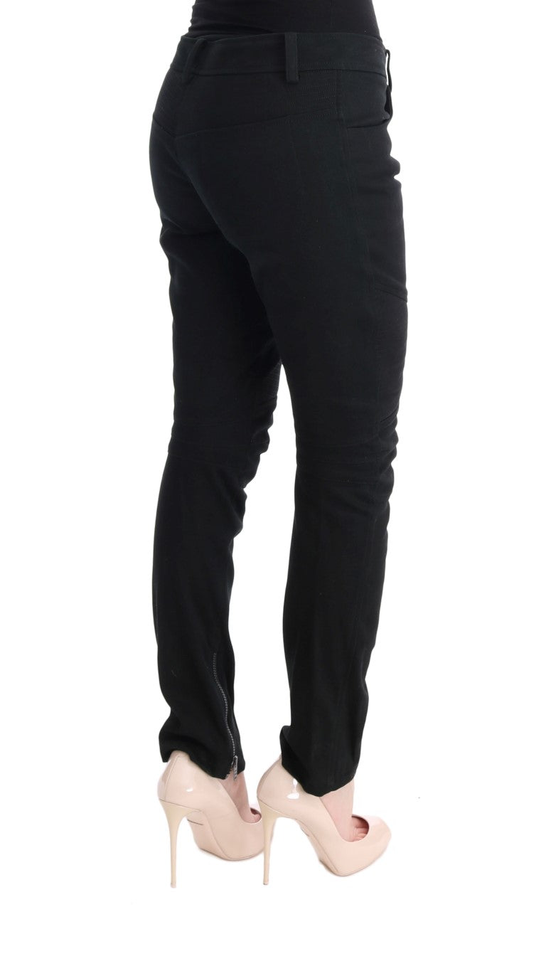 Ermanno Scervino Black Cotton Slim Fit Casual Pants