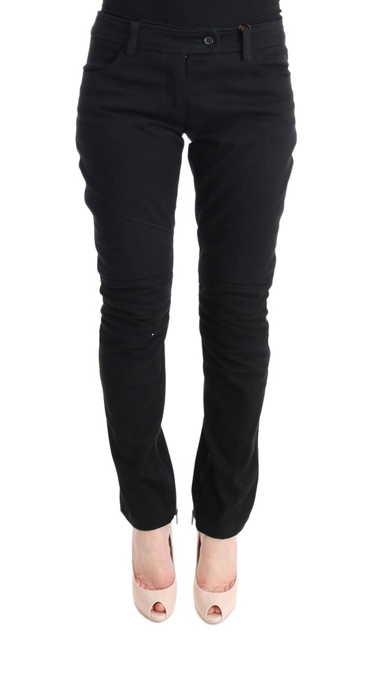 Ermanno Scervino Black Cotton Slim Fit Casual Pants