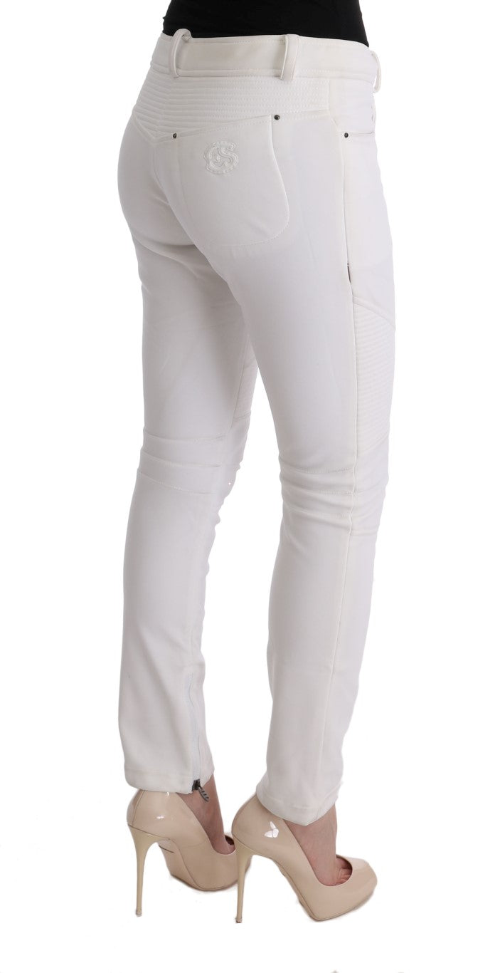 Ermanno Scervino White Cotton Slim Fit Casual Pants